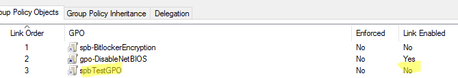 GPO отключить ссылку GPO: link enabled