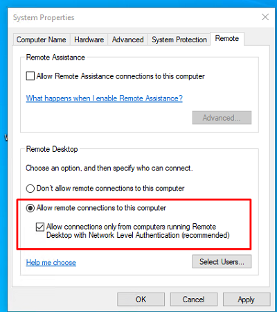 включить RDP доступ к Windows 10 из панели управления