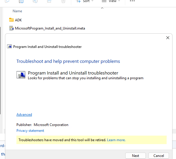 Microsoft Program Install and Uninstall Troubleshooter