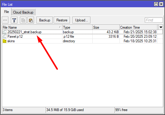 Файл резервной копии MikroTik с расширением backup