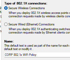 Выбор Secure Wireless Connections в мастере NPS
