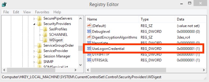 UseLogonCredential отключаем в реестре