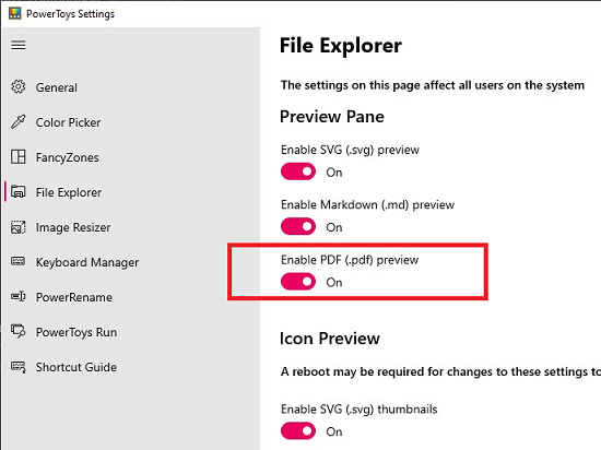 PowerToys отключить просмотр pdf