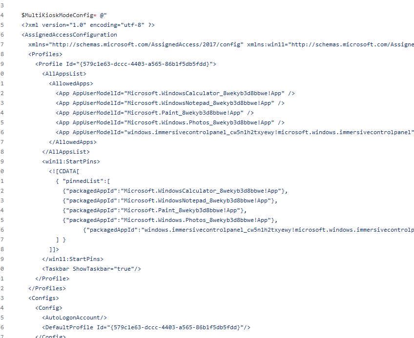 XML файл и PowerShell скрипт для настройки режима ограниченного киоска с возможностью запуска нескольких приложений 