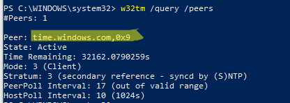 w32tm /query /peers вывести источник времени