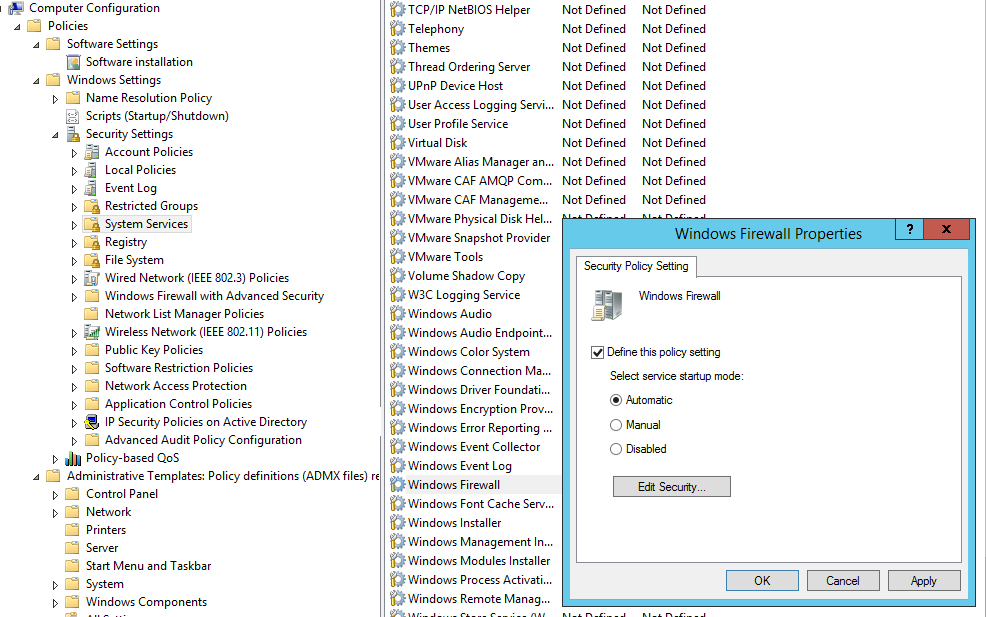 автозапуск службы Windows Firewall