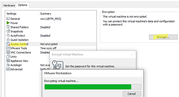 шивровать виртуальную машину на vmware workstation