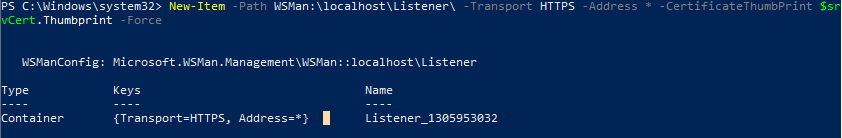 привязать SSL сертификат к HTTPS listener winrm