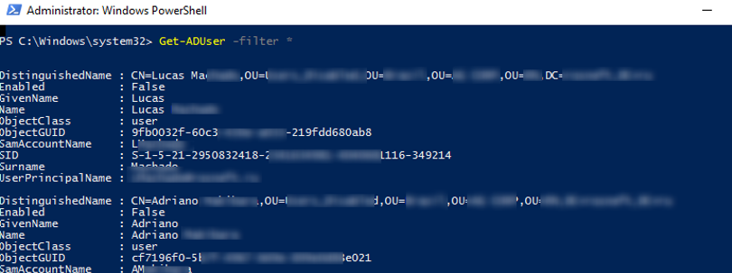 Get-ADUser -filter вывести всех пользователей домена