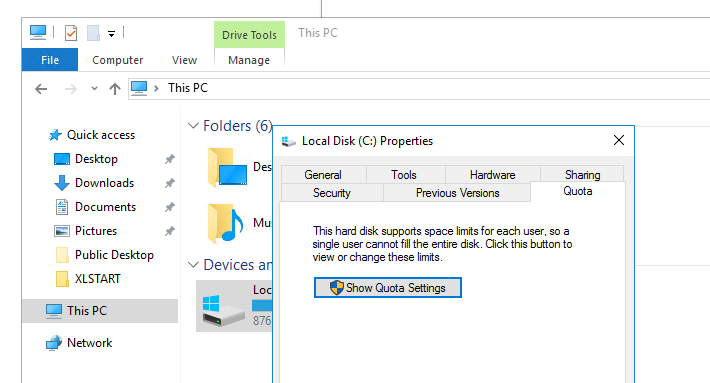 управление дисковыми квотами в windows 10/ windows server 2016