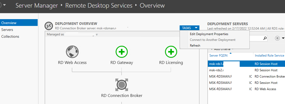 обзор конфигурации RDS в Server Manager