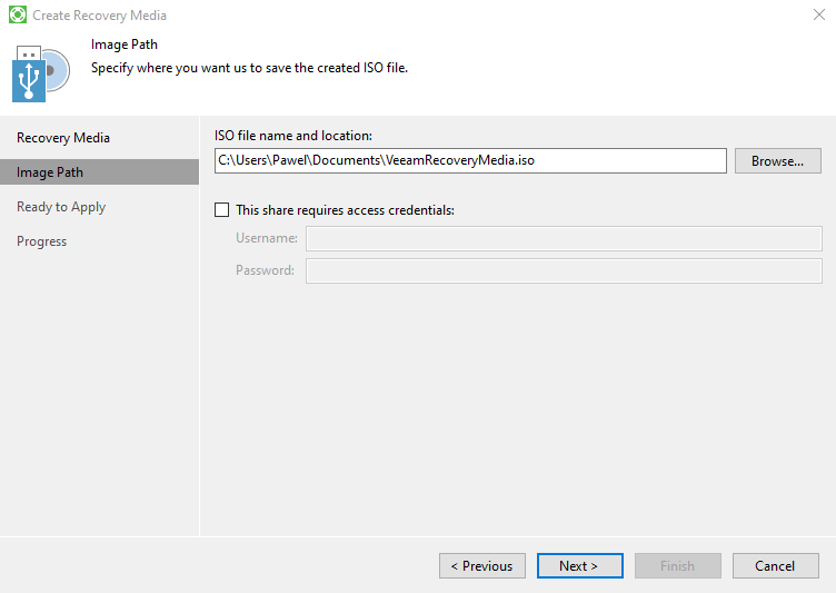 Выбор пути сохранения ISO Veeam Recovery Media
