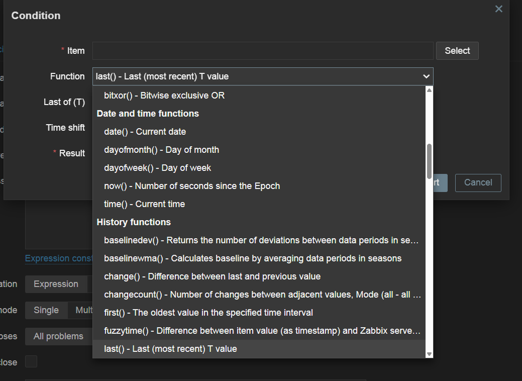 Настройка Expression триггера в Zabbix