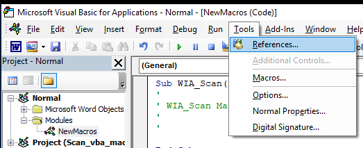 проект vba Tools -> References