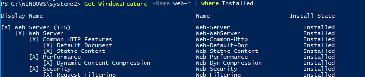 Get-WindowsFeature установленные компоненты iis