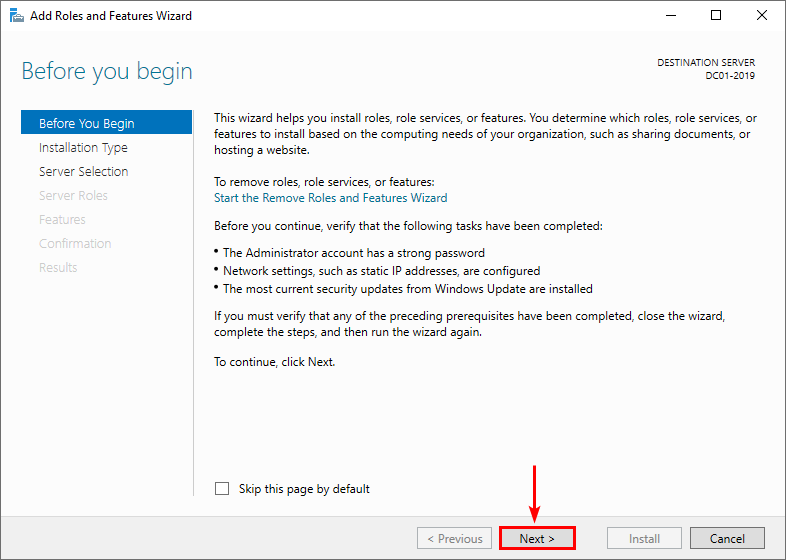 Мастер Add Roles and Features в Windows Server