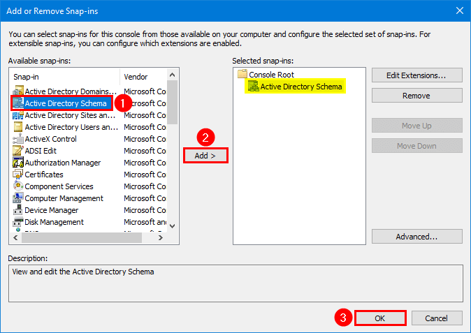 Добавление Active Directory Schema в MMC