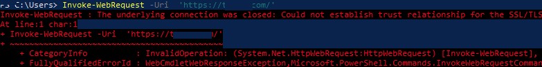 Invoke-WebRequest Не удалось создать защищенный канал SSL/TLS