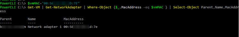 vmware powercli поиск виртуальных машин по mac адресу