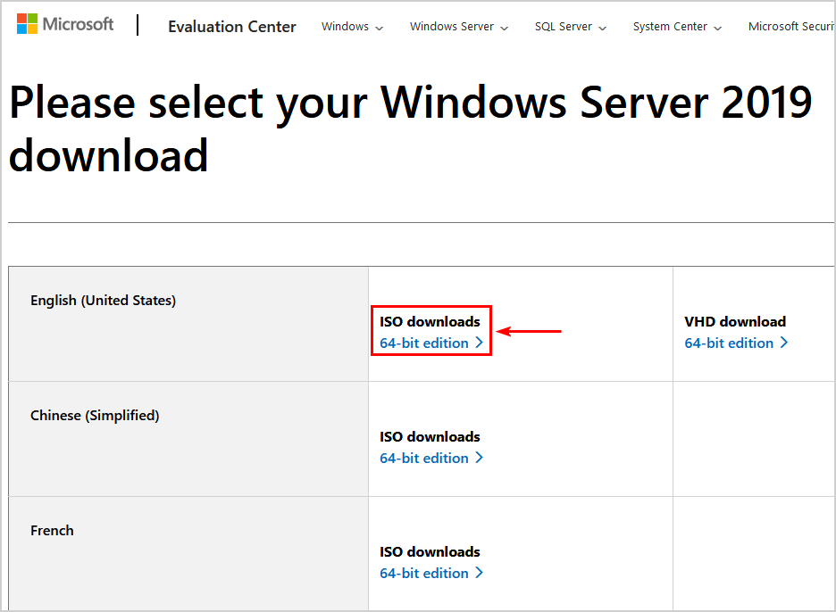 Скачивание ISO-образа Windows Server с сайта Microsoft