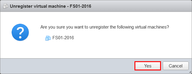 Подтверждение отмены регистрации виртуальной машины VMware ESXi