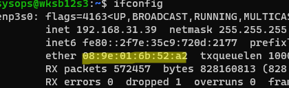 ifconfig - скопировать MAC адрес сетевой карты