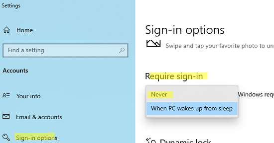 отключить пароль после выхода из сна windows