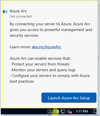 Azure Arc setup в трее Windows Server 2022
