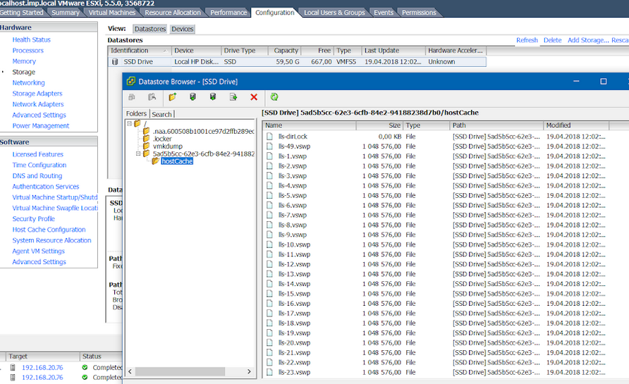 папка HostCache с файлами vswp