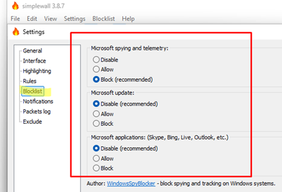 Блокировать телеметрию Microsoft и Windows Update