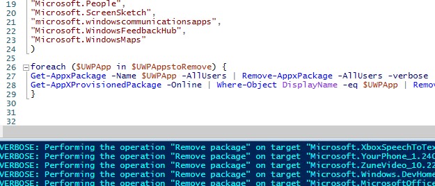 Скрипт PowerShell для удаления предустановленных программ Windows 11