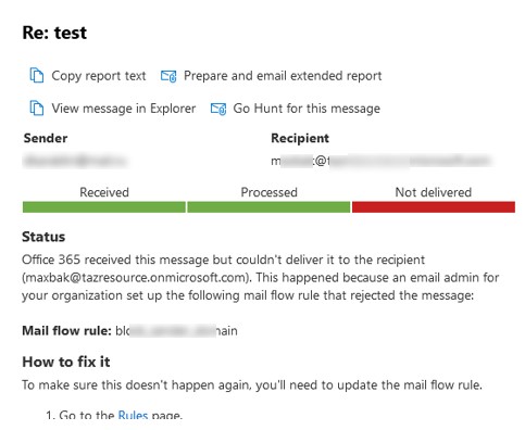 office365 письма отлонено транспортным правилом