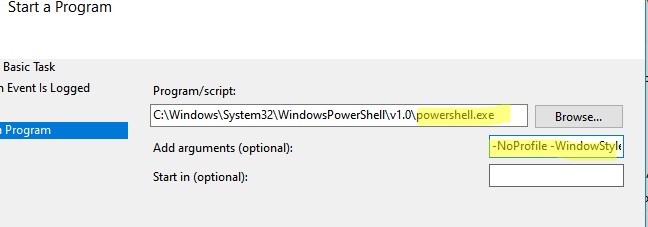 запустить скрипт через планировщик задач windows