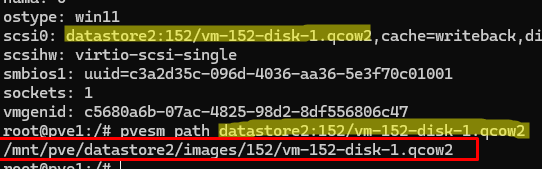 pvesm path найти диск виртуальной машины