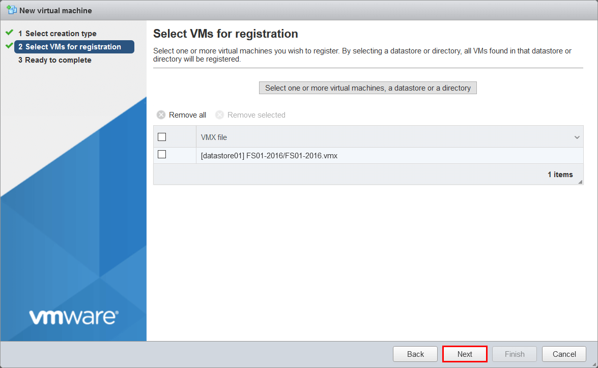 Подтверждение регистрации виртуальной машины VMware ESXi