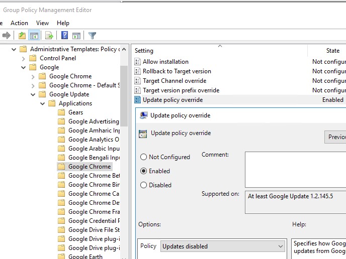 отключить авматическое обновление google chrome через GPO