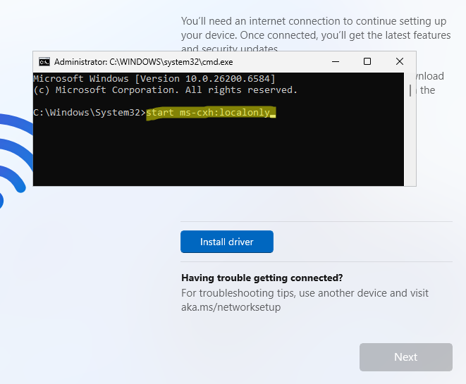 start ms-cxh:localonly создатьлокальную учетную запись