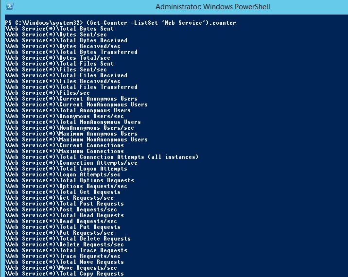 Get-Counter - список всех счетчиков IIS