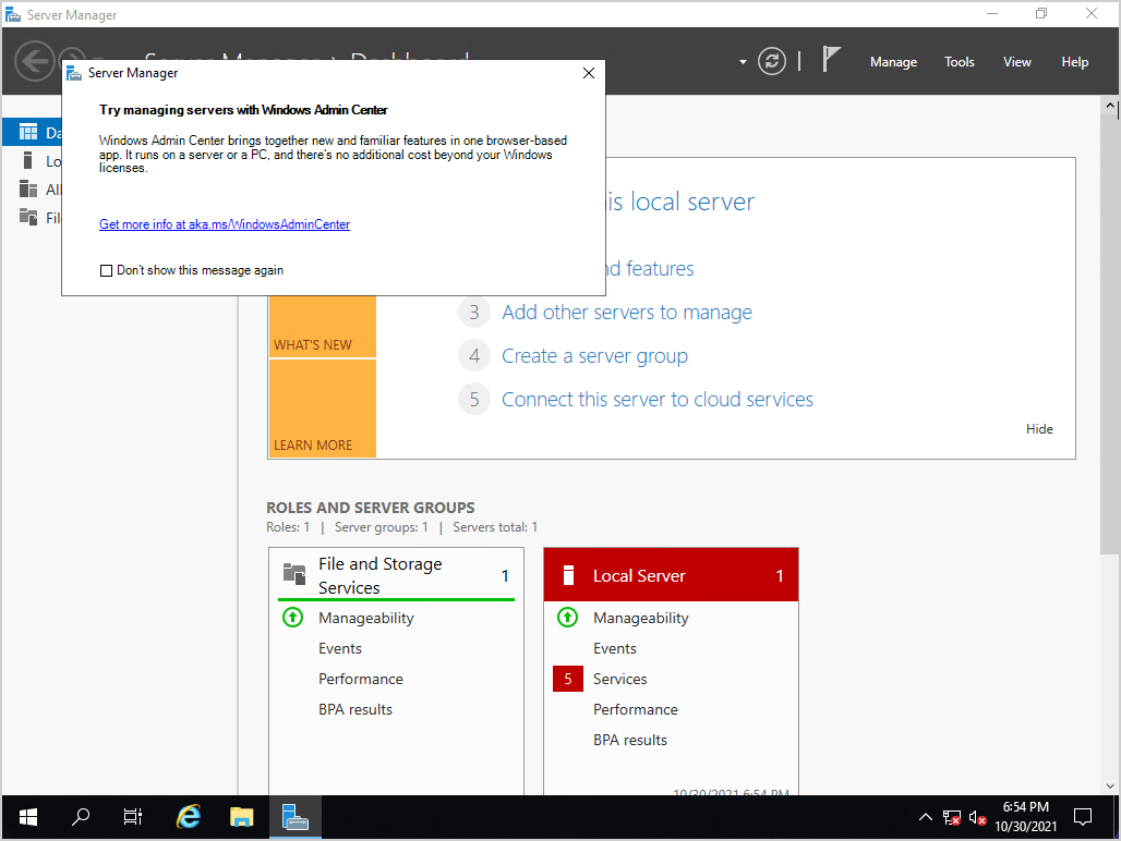 Server Manager после установки Windows Server
