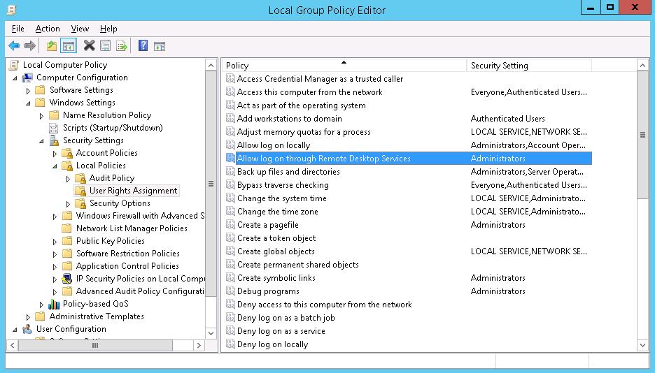 Политика Allow log on through Remote Desktop Services
