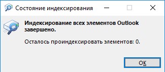 Индексирование всех элементов Outlook завершено