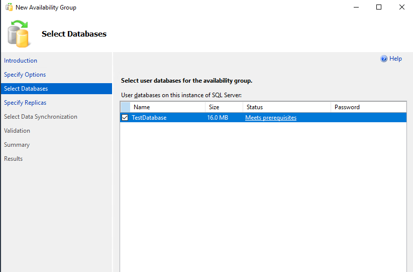 выбрать базы данных MS SQL для добавления в группу доступности always on