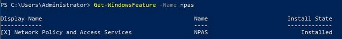 Проверка установки роли NPAS командой Get-WindowsFeature в Windows Server