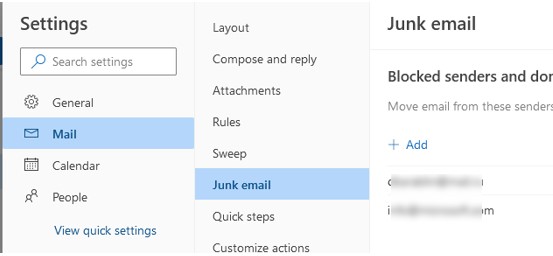 outlook добавить адреса в нежелательные