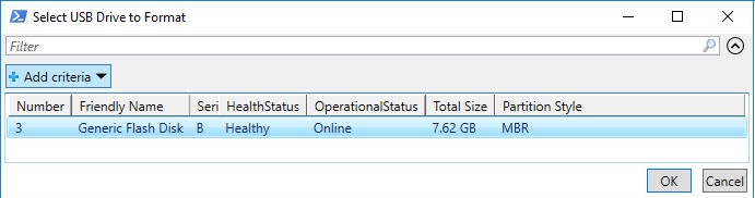 powershell: выбрать usb флешку, очистить и отформатировать