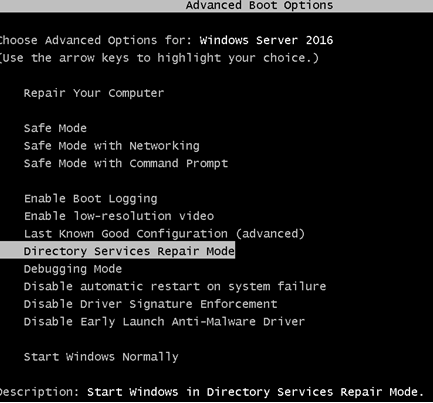 Загрузить контроллер домена в Directory Services Restore Mode