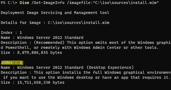 dism вывести список версий в wim образе windows server