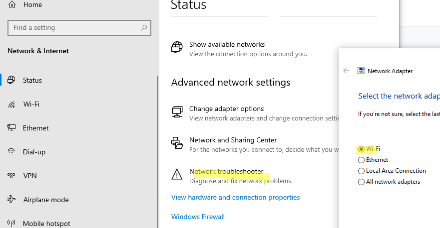 запуск утилиты исправления сетевых проблем windows для wi-fi адаптера