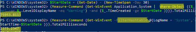 Get-WinEvent FilterHashtable выполняется намного быстрее