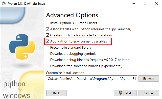 Добавление Python в PATH при установке